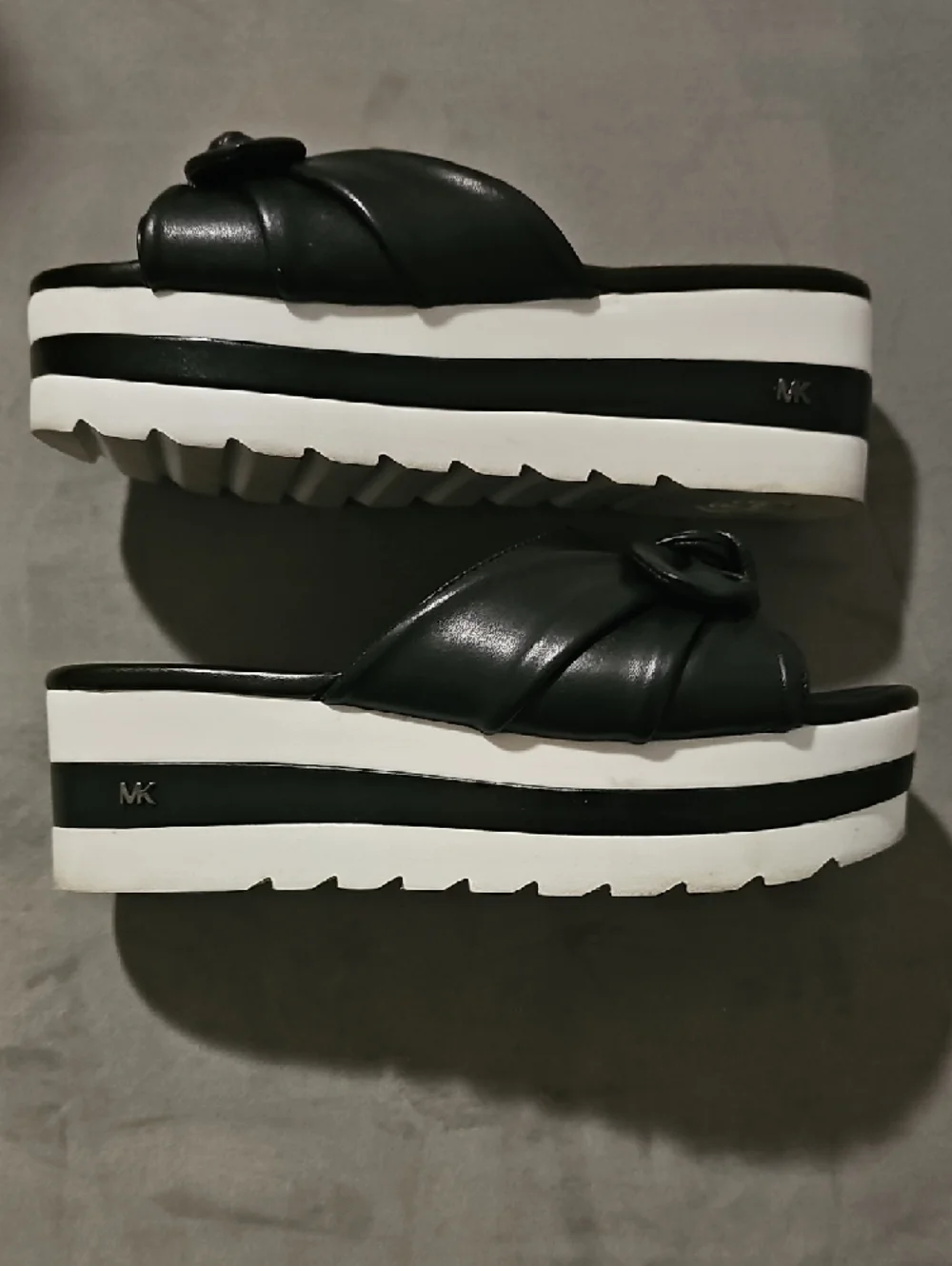 MICHAEL Michael Kors Black Knotted Wedge Slide Sandals